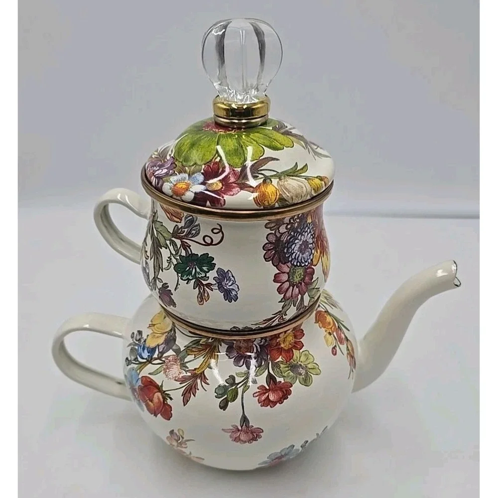 MacKenzie Childs White Flower Market Enamel High Tea Quiet Luxury Garden Cottage
